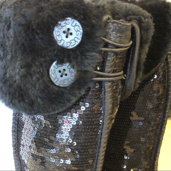 UGG Size 5 OVER the Knee Sparkle Sequins Black Bailey Button Boots Fur 3173. - Picture 6 of 12